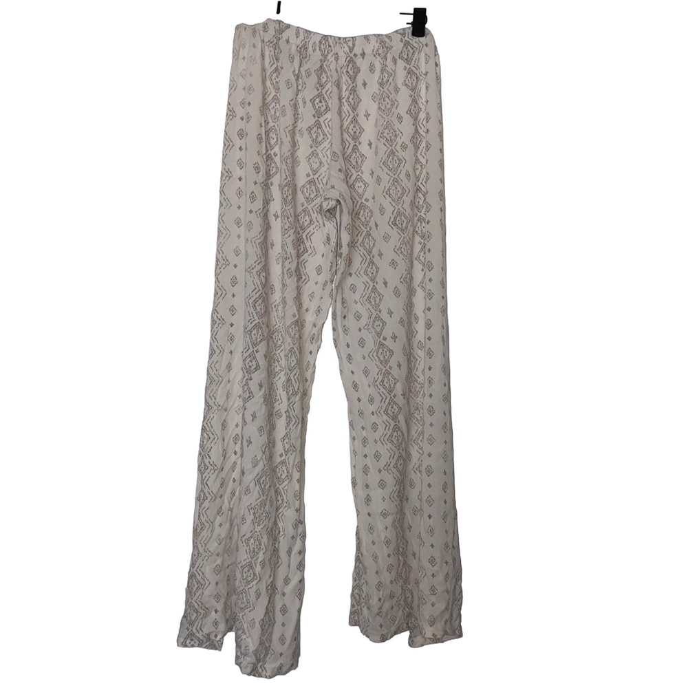 Juniors No Boundaries Boho Wide Leg Wrap Pants Size L Cream with Brown Accents - Picture 2 of 5